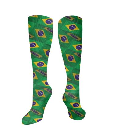 Brazil flag 3D art pattern compression socks for women and men circulation 15 20 mmHg is the best support for sporty running and cycling