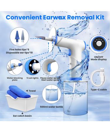 Electric Ear Wax Removal Tool with 5 LED Lights | 4 Water Pressure Modes | Effective Ear Irrigation Kit for Adults - Includes Basin & 15 Disposable Tips - Buy Online on GoSupps.com