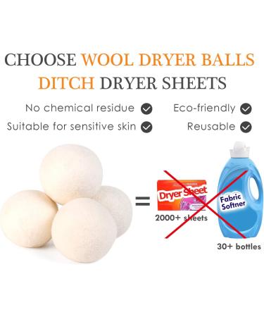 Organic XL Wool Dryer Balls - Reusable Fabric Softener & Wrinkle Reducer - 100% New Zealand Wool - White, 4 Pack - Buy Online on GoSupps.com