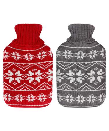 Intsun 2 Pack Rubber Hot Water Bottle with Knit Cover, Durable Hot Water Bag Warmer Set 1.8L, Heat Up and Refreezable for Pain Relief, Extra Large Extra Thick Refreezable Hot Cold Pack