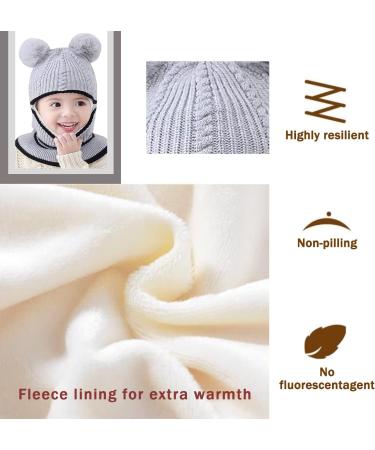 Crazy Bean Kids 3-in-1 Winter Windproof Hat and Scarf Set - Toddler Knitted Beanie - Grey - Buy Online on GoSupps.com