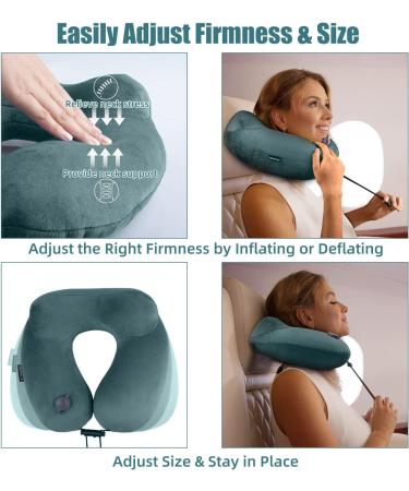 Urophylla Inflatable Travel Pillow for Airplane Inflatable Neck Pillow for Traveling with 3D Contoured Eye Masks Adjustable NeckChin Support Pillow for Trains Cars Large (Green) Dark Green - Buy Online on GoSupps.com