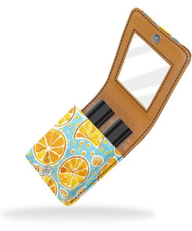 Buy Cartoon Orange Lemon Leather Lipstick Case | Mini Lip Gloss Organizer with Mirror - International Shipping Available - Buy Online on GoSupps.com