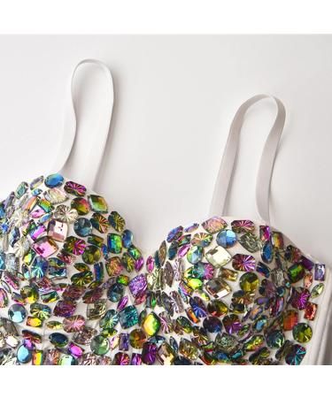 Hand Sewn Rhinestone Suspender Corset Top - White X-Large - Buy Online on GoSupps.com