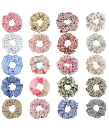 AOPRIE 20Pcs Hair Scrunchies for Women Girls Elegant Hair Elastics Scrunchies Stain Scrunchies Hair Bow Chiffon Ponytail Holder Bobbles Soft Scrunchies for Women Hair Bands Hair Ties Flower Pink Blue White Colorful