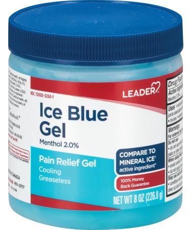 Leader Mineral Ice Blue Pain Relieving Gel Greaseless Fast-Acting Topical Analgesic Cooling Therapy for Muscle and Joint Pain Long-Lasting Relief from Backache Arthritis and Sports Injuries 8 oz