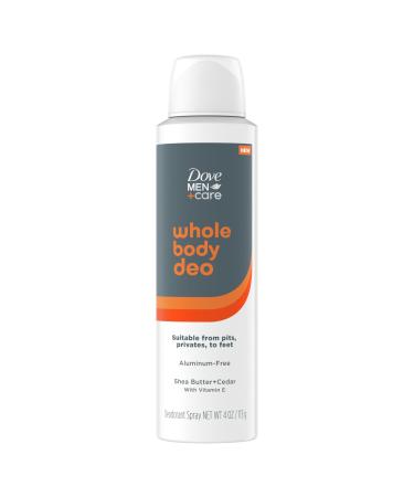Dove Men+Care Whole Body Deo Aluminum-Free Deodorant Spray Shea Butter + Cedar Suitable from Pits Privates to Feet with Vitamin E 4 oz