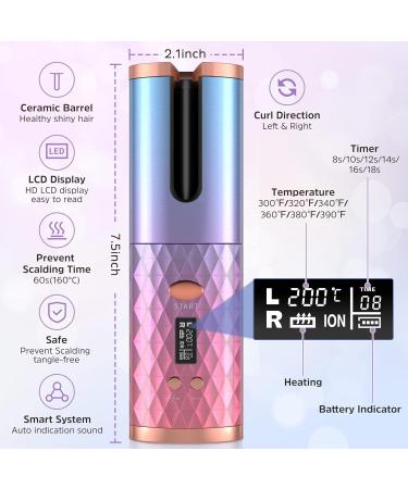Buy Rotating Curling Iron 1 Inch - Cordless Automatic Curling Wand with 6 Heat Settings & Auto Shut-Off | Scald-Free Hair Curler in Pink Blue - International Shipping Available - Buy Online on GoSupps.com