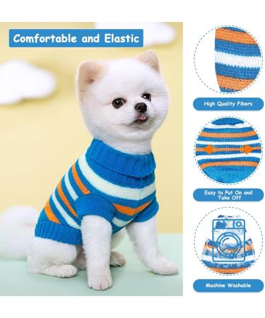 Lyneun Small Dog Jumper Striped Dog Sweater Warm Knitted Sweater Coat Soft Puppy Jumper Dog Winter Clothes Cute Warm Dog Pullover for Small Dog and Cat (Large Blue) Large Blue - Buy Online on GoSupps.com