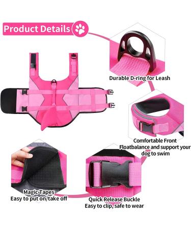 Malier Dog Life Jacket | Ripstop Dog Vest with Rescue Handle | Reflective Shark Design | Adjustable Straps | Pink | Large Size - Buy Online on GoSupps.com