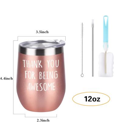 Thank You for Being Awesome Wine Tumbler - 12 Oz Stainless Steel Gift for Women - Birthday, Christmas, New Job, Promotion, Friendship - Rose Gold - Buy Online on GoSupps.com