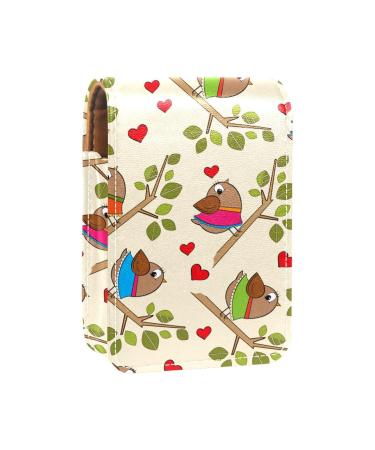 Funny Birds Rest on the Branches LipGloss Holder Lipstick Case Portable Makeup Bag Travel Lipstick Organizer Case with Mini Lipstick Storage Box for Women 9.5x2x7 cm/3.7x0.8x2.7 in
