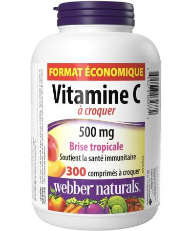 Webber Naturals Vitamin C Chewable 500 mg 300 Tropical Breeze Flavour Tablets For Bones Teeth Immune and Antioxidant Health 300 count (Pack of 1) - Buy Online on GoSupps.com