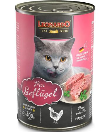 LEONARDO Grain-Free Wet Cat Food | Pure Poultry 6x400g Cans | Complete Diet | Made in Germany - Buy Online on GoSupps.com