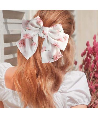 AWAYTR Chiffon Bow Barrettes Hair Clips - 2 Pack Flower Elastic Hair Bows for Wedding Party - White and Pink - Buy Online on GoSupps.com