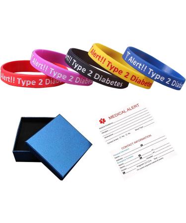 Lyndong 5 Pack Type 2 Diabetes Silicone Medical Alert ID Bracelet Wristbands - Alert ID Bracelets for Type 2 Diabetes Patients - Buy Online on GoSupps.com