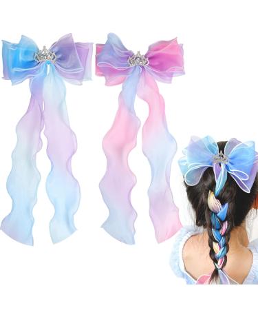 2 Pcs Hair Bows for Girls Colorful Ribbon Hair Bows Princess Bows Hair Barrettes Alligator Clips for Girls Kids Teens Hair Accessories (Gradient Color) - Buy Online on GoSupps.com