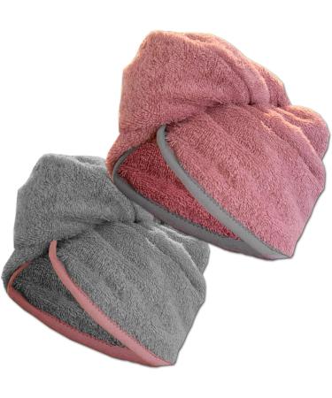 Homelevel Frotee Turban Hair Turban for Adults - 100% Cotton Absorbent Button Closure Altrose & Light Gray - Perfect Hair Drying Solution - Buy Online on GoSupps.com