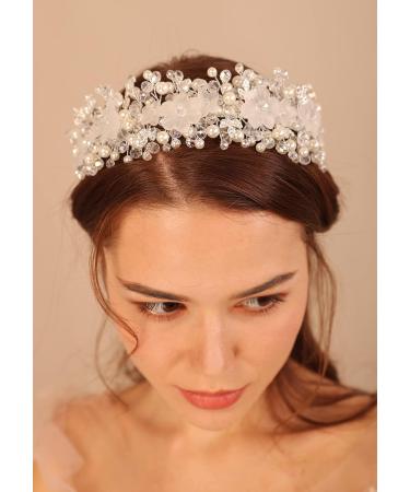 Kercisbeauty Clear Flower Silver Hair Tiara for Women Girls Wedding Bridal Pearl Hair Crown Princess Banquet Hair Accessories - Buy Online on GoSupps.com