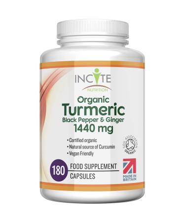 Organic Turmeric Curcumin 1440mg - 180 Premium Vegan Capsules - High Strength Quality Organic Turmeric Curcumin with Organic Black Pepper & Ginger