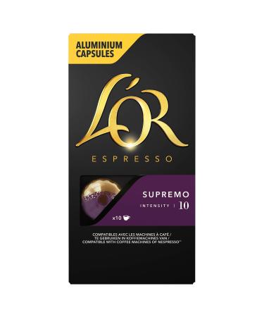 L'Or Espresso Café Supremo - Intensity 10 - 50 Aluminum Capsules Compatible with Nespresso®* Machines (Pack of 5X10 capsules)