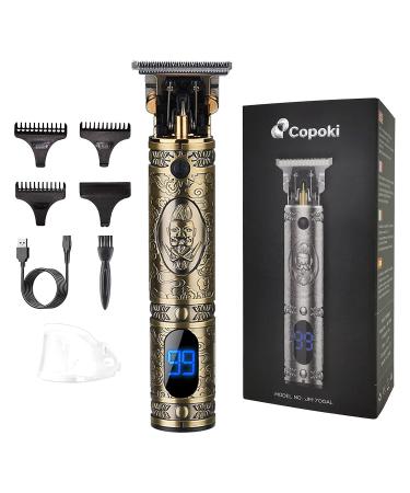 Hair Clippers for Men, Professional Electric Haircut Kit Zero Gapped Beard Trimmer with LED Display Amount of Electricity, Cordless Rechargeable T-Blades Grooming Baldheaded Clipper (Bronze)