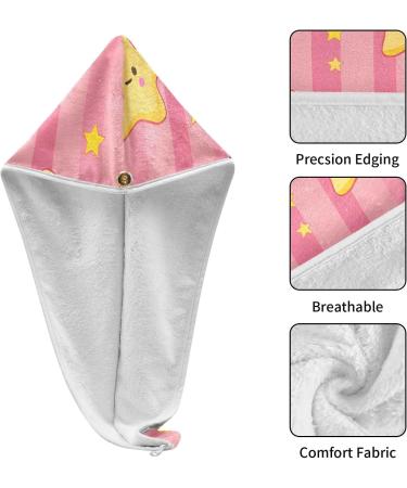 Kawaii Soft Yellow Star Hair Towels 2 Pack | Super Absorbent Quick Dry Turbans for Women & Girls - Buy Online on GoSupps.com