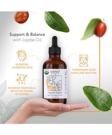 HBNO Organic Jojoba Oil 4 oz - Cold Pressed Natural Carrier Oil for Massage Aromatherapy DIY Soap Making & Skincare - Premium Quality Jojoba Oil - Buy Online on GoSupps.com