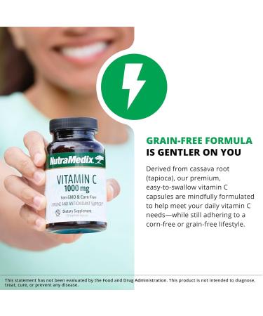 NutraMedix Corn-Free Vitamin C Capsules - Antioxidant & Seasonal Immune Support - Vitamin C Supplement with Ascorbic Acid Sourced from Tapioca - 1000 mg (120 Vegetable Capsules) - Buy Online on GoSupps.com
