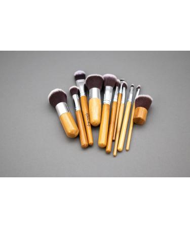 VVStudio 11 Pcs Bamboo Makeup Brush Set - Foundation Powder Blending & Concealer Brushes & Organizer Pouch | International Shipping - Buy Online on GoSupps.com