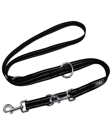 DDOXX Reflective Nylon Dog Leash - 2m 3-way adjustable dog leash for all dog sizes - M (Black) M - 2.0 x 200 cm Black