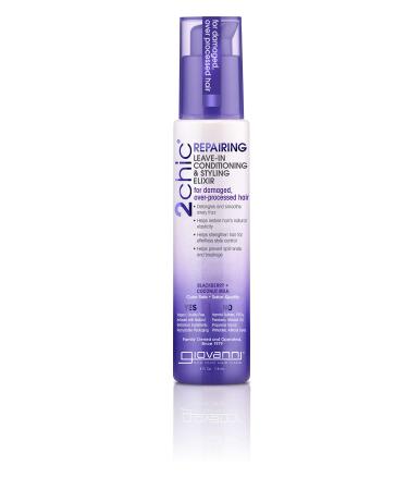 GIOVANNI 2chic Ultra-Repairing Leave-In Conditioning & Styling Elixir, 4 Fl Oz. - Nourishing Formula for Dry Damaged Color Treated Hair, No Parabens, Color Safe, Blackberry & Coconut Milk