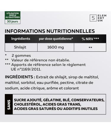  5 elementum Shilajit High Potency Gummies - 1600mg per daily dose (1 month supply) - With Tibetan berries - 100% Natural & - Buy Online on GoSupps.com