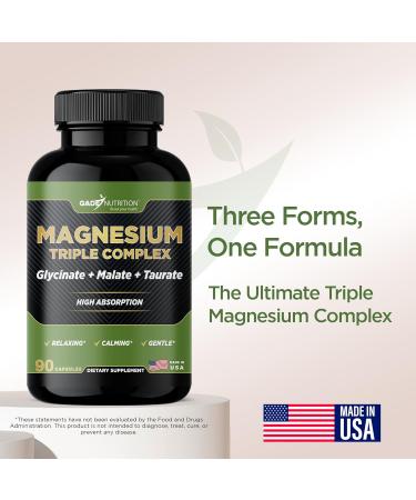 Gade Nutrition Triple Magnesium Complex with Magnesium Glycinate Magnesium Malate & Magnesium Taurate | Pure Magnesium Supplement for Sleep and Calm Veggie Capsules | Made in USA Magnesium Triple 90 Count (Pack of 1) - Buy Online on GoSupps.com