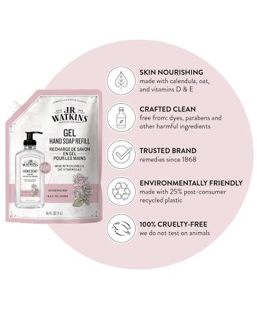 J.R. Watkins Rosewater Gel Hand Soap Refill 3 Pack - 34 Fl Oz Each | Moisturizing, All Natural, Alcohol-Free, Cruelty-Free | Made in USA - Buy Online on GoSupps.com
