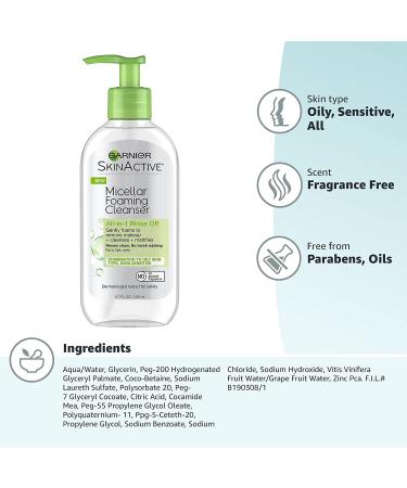 Shop Garnier SkinActive Micellar Foaming Cleanser for Oily Skin | 6.7 fl oz (200 ml) - Buy Online on GoSupps.com