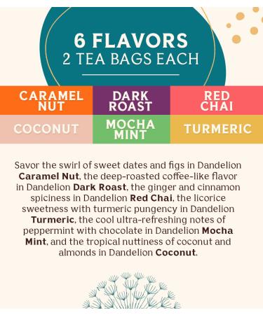 Teeccino Dandelion Tea Sampler - 6 Caffeine-Free Herbal Flavors, 12 Bags - Buy Online on GoSupps.com