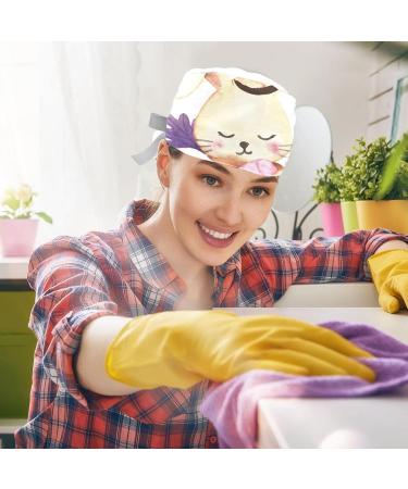 Happy Easter Bunny Scrub Surgical Caps Hats for Women - 2PCS Bouffant Working Hat with Ponytail Holder - Long Hair Covers - Pattern 01 - Buy Online on GoSupps.com