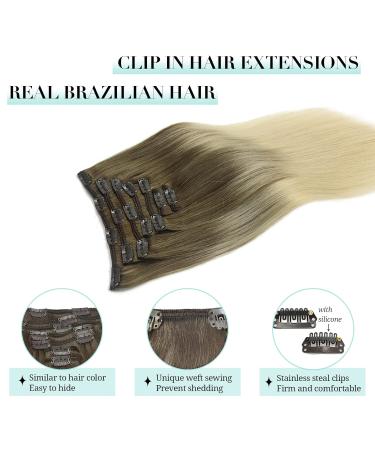 Doores Clip-In Extensions | Real Hair Ash Brown to Platinum Blonde | 40CM (16 Inch) | 7 Pieces 120g Remy Hair | Thick Natural Straight Hair Extensions - Buy Online on GoSupps.com