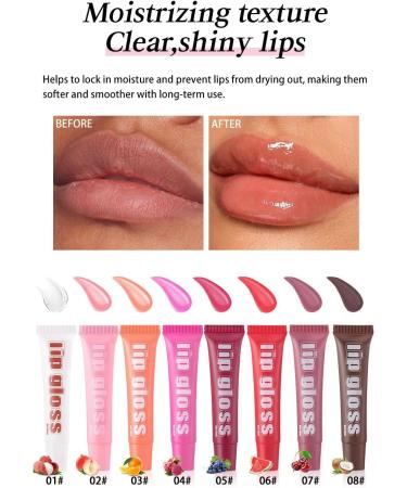 Liquid lip gloss moisturizing lip gloss set 8X plumping lip gloss fruit flavored lip oil transparent lip gloss in different fruity flavors effect - Buy Online on GoSupps.com