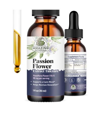 Amazing Botanicals Passionflower Liquid Extract Tincture (Passiflora incarnata) Vegan, Sugar & Alcohol-Free Herb Drops Supplement Drops Traditional Support for Relaxation - Non-GMO 30mL (1oz)