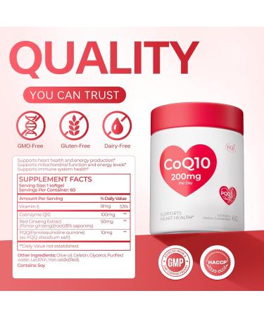 HUJ CoQ10 with Red Ginseng Formula - Heart Health & Energy Production Support with Coenzyme Q10 Red Ginseng Extract Vitamin E & PQQ - 60 Softgels - Buy Online on GoSupps.com