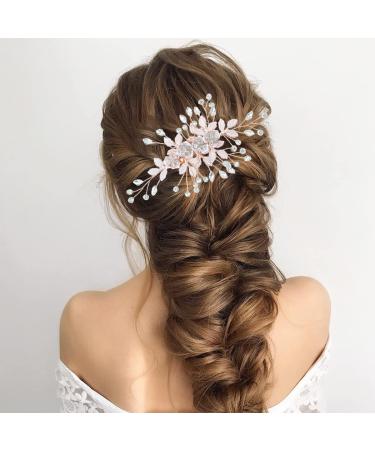 Rose Gold Rhinestone Leaf Wedding Hair Clip - Bridal Headpiece for Brides and Bridesmaids - Buy Online on GoSupps.com