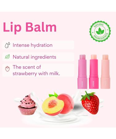 Kirby 3EA Hydrating Lip Balm for Women Cute Lip Balm for Girls with Shea Butter Jojoba Seed Oil Coconut Oil& Honey Extract Small Lip Balm Pack Made in Japan | Strawberry+ Peach+ Cake Strawberry+Cake+Peach (3EA) - Buy Online on GoSupps.com
