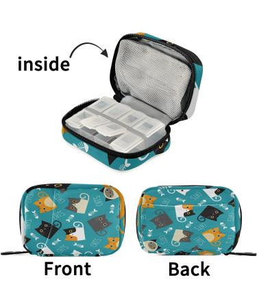 Blue Cartoon Cats Pill Case Bag | Zipper Weekly Organizer for Travel & Home Storage - Buy Online on GoSupps.com