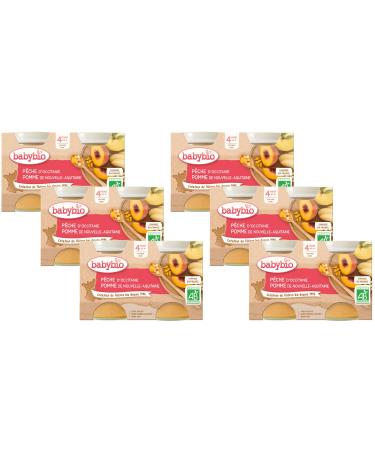 BABYBIO - Small Apple Peach Pots - 2x130g - 4+ Months - Set of 6 - ORGANIC