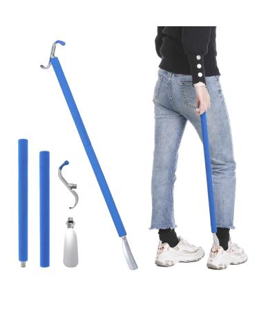 Metal Shoe Horn Long Handle for Seniors, 30.3" Long Dressing Stick for Elderly with Sock Removal Tool, Adjustable Extended Dressing Stick Aid Helper for Shoes, Socks, Shirts and Pants