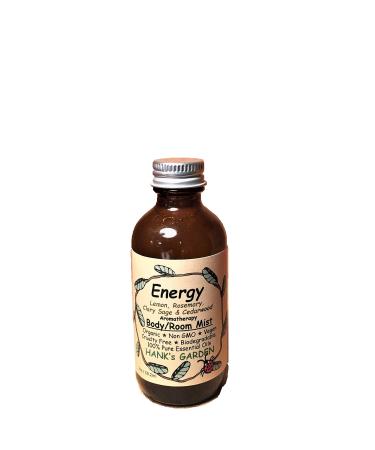 Hank's Garden ENERGY Aromatherapy Body Room Spray Mist - Lemon Rosemary Clary Sage Cedarwood 100% Pure Essential Oils - Vegan Organic Cruelty Free Biodegradable Non GMO (2 oz Refill)