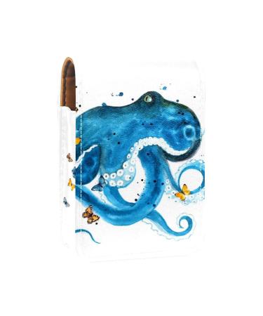 Blue Octopus With Butterflies Mini Lipstick Case with Mirror For Purse Portable Case Holder Organization Multicolor 06