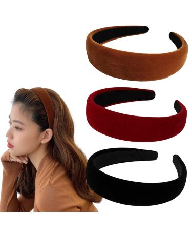 Euduq 3 pieces of hair tires women padded headband made of velvet retro style hair band vintage hair jewelry forehead straps for women and girls (black/burgundy red/brown) - Buy Online on GoSupps.com